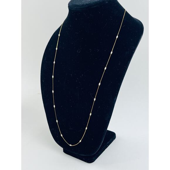 NAPIER Gold Tone Chain Faux Pearl Stations Layering Necklace Dainty Delicate Lon - Picture 3 of 16